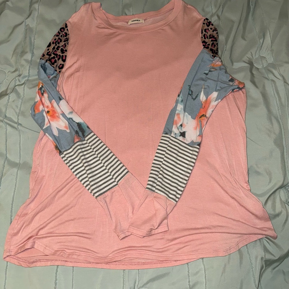 Adora Pink Floral and Striped Long Sleeve Top